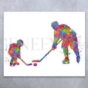 Ice Hockey Father and Son Watercolour Wall Art - Ice Hockey Player Watercolor Print - Winter Sports Watercolor Art - Gift for Son
