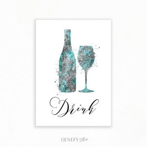 Teal Drink Aquarell Druck: Kunst für die Küche