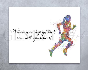 Watercolor Runner Quote Print: Inspirational Marathon Wall Art