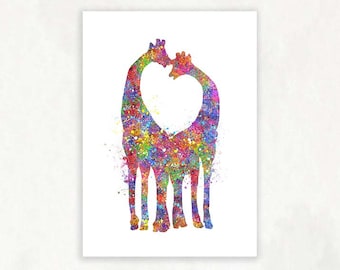 Giraffe Watercolor Print - Giraffe Couple Prints - Valentine's Day Gift - Gift for Her - Anniversary Gift - Wedding Gift