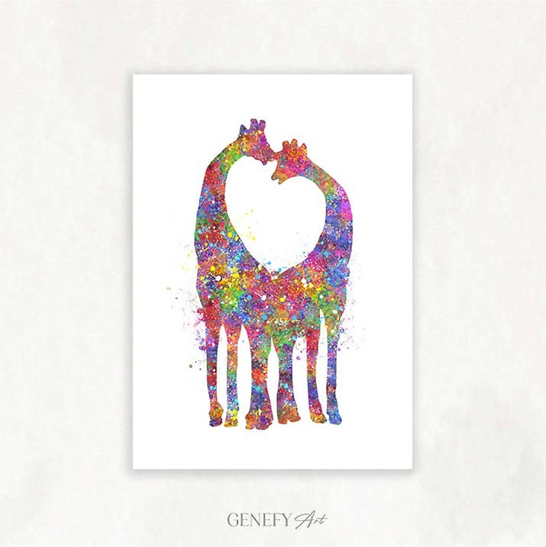 Giraffe Watercolor Print Giraffe Couple Prints Valentine's Day Gift Gift for Her Anniversary Gift Wedding Gift image 1