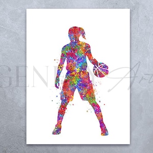 Basketball Girl Watercolor Art Print - Basketball Sports Print - Gift for Daughter - Basketball Poster - Basketball Wall Art