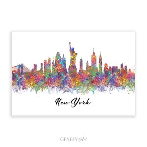 New York Skyline Watercolour Art Print - New York Cityscape Print - New York Skyline Print - New York Skyline Wall Decor - Housewarming Gift