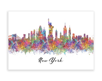 New York Skyline Watercolor Art Print: Cityscape Wall Decor