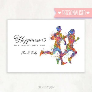 Personalized Couple Runner Watercolor Print: Valentine&#39;s Gift