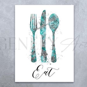 Türkis Küche Druck: &quot;&quot;Eat&quot;&quot; Aquarell Kunst.&quot;