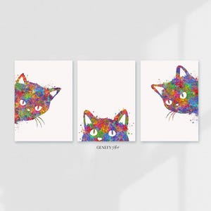 Cat Peeking Watercolor Print  - Set of 3 Prints - Cat Poster - Cat Watercolor Art Painting - Cat Poster - Cat Prints - Gift for Her