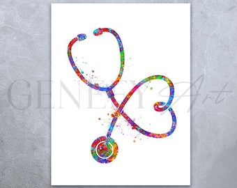 Stethoscope Watercolor Art Print: Medical Office Decor