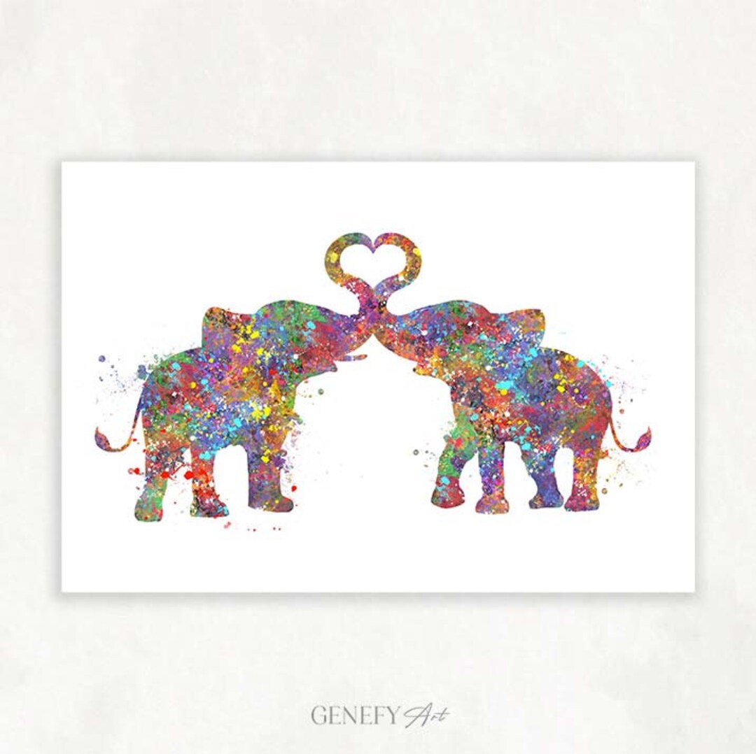 Elephant Watercolor Art Print Elephant Watercolor Print Elephant Couple ...