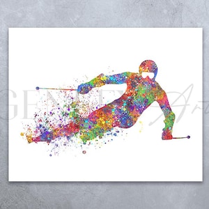Ski aquarel print - skiën prints - ski poster - ski aquarel kunst - skiër aquarel print - wintersport kunst aan de muur - cadeau voor hem