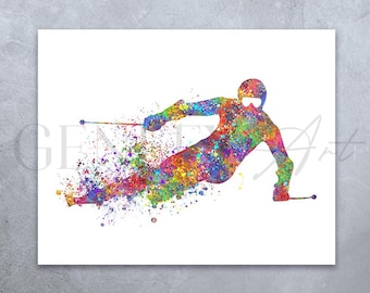 Ski Aquarell Print: Farbenfrohe Wintersport-Kunst