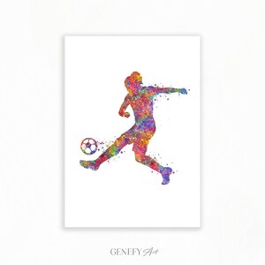 Football Watercolour Art - Female Soccer Player Art - Gift for Daughter - Soccer Girl Poster - Football Wall Decor - Soccer Artwork