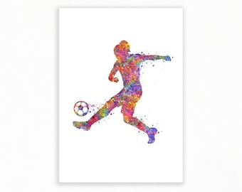 Arte de fútbol en acuarela: Póster de jugadora de fútbol