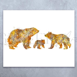 Bear Family of 3 Watercolour Art Print  -  Wildlife Watercolour Painting - Bear Watercolour Art Painting - Bear Family Art Nursery Wall Art