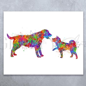 Labrador and Shiba Inu Watercolor Art Print: Dog Lover Gift
