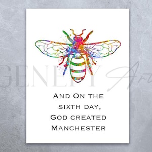 Bee Watercolor Art Print - Manchester City Watercolor Wall Art - Manchester Home Decor - Manchester Gift - Housewarming Gift