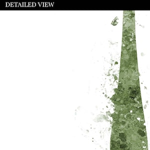 May include: Abstract art print with a green vertical stripe and white splatters of paint on a white background. The title "DETAILED VIEW" is at the top of the image.