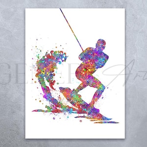 Water Skiing Art Print: Colorful Watercolor Sports Poster