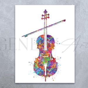 Cello Watercolor Art Print - Music String Instrument Watercolor Art - Cello Print - Cello Poster - Music Studio Decor - Cello Artwork