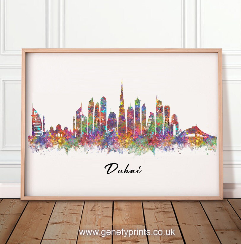 Dubai Skyline Wall Art Dubai Skyline Black and White Watercolour Art Poster Print Dubai Skyline Wall Decor Dubai Skyline Print
