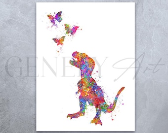 Watercolor T-Rex Dinosaur Art Print: Boys Room Decor