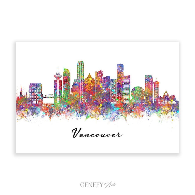 Vancouver Skyline Watercolour Art Print Vancouver Cityscape Print Vancouver Skyline Print Vancouver Skyline Wall Decor image 1