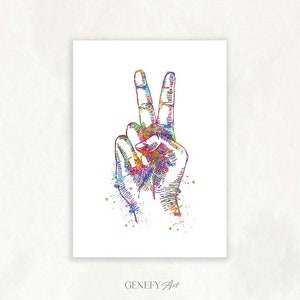 Peace Hand Sign Watercolour Art Print - Peace Hand Sign Watercolour Poster - Peace Sign Wall Art - Peace Sign Poster