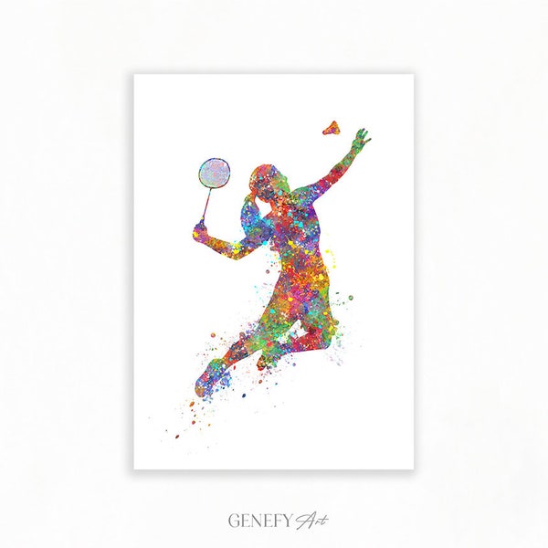 Badminton Aquarell Kunstdruck - Weibliches Badminton Sport Poster - Badminton Spieler Poster - Badminton Spieler Poster