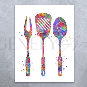 Grill Utensils Watercolor Art Print  - Kitchen Watercolor Prints - Kitchen Wall Art - Kitchen Decor - Dining Room Decor - Housewarming Gift