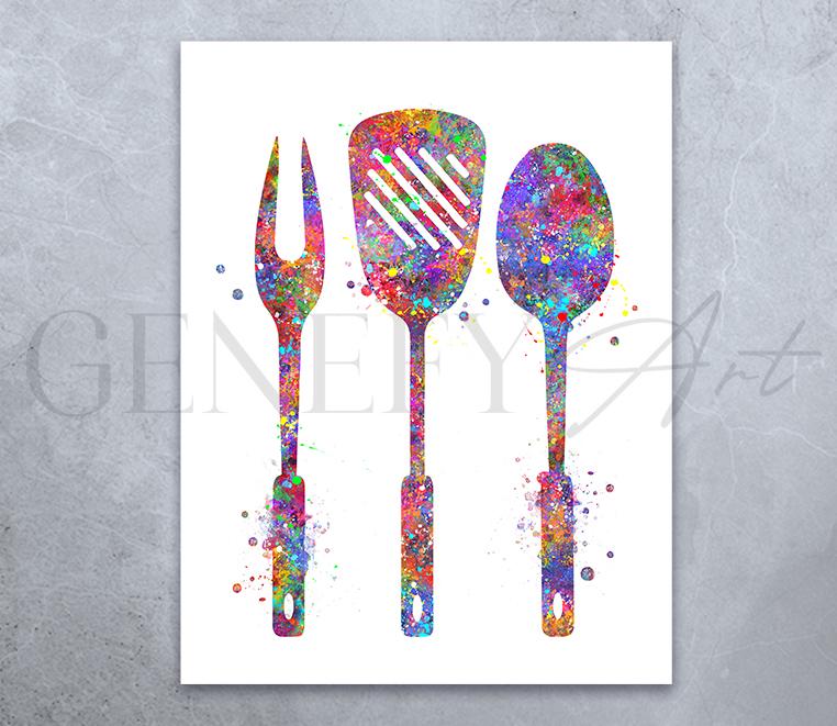 Grill Utensils Watercolor Art Print  - Kitchen Watercolor Prints - Kitchen Wall Art - Kitchen Decor - Dining Room Decor - Housewarming Gift