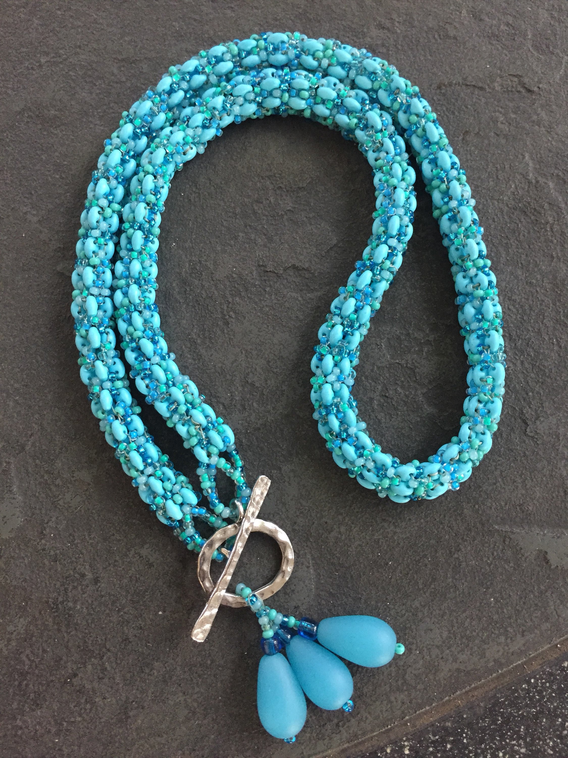 Beaded rope necklace. Turquoise beaded and woven Daydreamer Etsy
