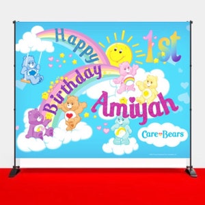 CARE BEARS PERSONALISED BIRTHDAY PARTY SUPPLIES BANNER BACKDROP DECORATION