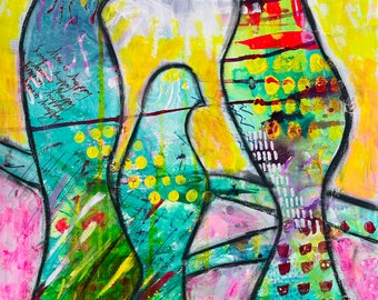 Abstract Art, Textured Painting, Modern Art, Wall Art, Original Art, Birds