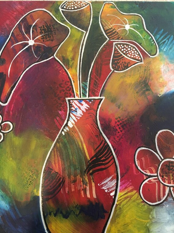 Original Abstract, Abstract Art, Acrylic Painting, Mixed Media, Wall Art,  Bright Flowers - Etsy