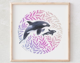 Orca Whale Watercolor Art Print