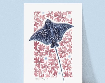 Eagle Ray Watercolor Print, 5" x 7"