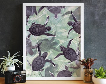 Sea Turtle Hatchlings Watercolor Print