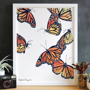 Monarch Butterflies Watercolor Print - 5&quot; x 7&quot;, 8&quot; x 10&quot; or 11&quot; x 14&quot; - Giclée Art Print