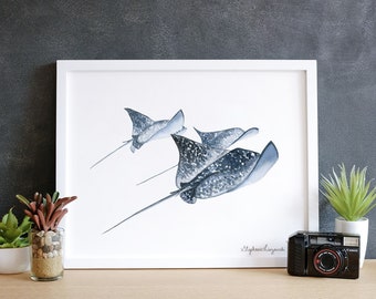 Spotted Eagle Ray Watercolor Print