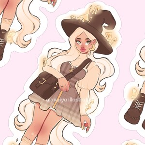 gouden paddestoel heks sterven gesneden sticker vlok, planner leveringen, boho illustratie, donkere academische wereld esthetische, schattige collectible, scrapbooking