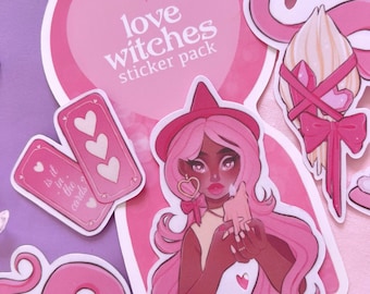 love witches sticker flakes pack, witchy stationary, planner stickers, pink stickers, witchcraft stickers, bujo supplies, ephemera