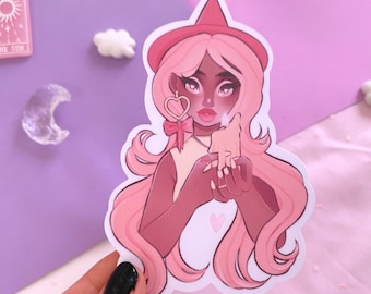 adesivo de bruxa do amor, adesivo recortado, adesivo de scrapbook, adesivo de diário de bruxa, adesivo de laptop, bruxa do amor, adesivo floco, planejador artesanal