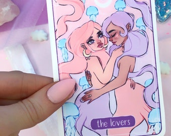 the lovers tarot card die cut sticker flake, cute scrapbooking, journaling, laptop sticker, kawaii sticker, sapphic art, ephemera