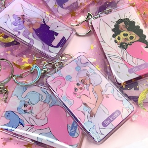 Chaveiro acrílico de sereias de cartão de tarô, acessório de bolsa kawaii, acessórios fofos, chaves de casa, presente espiritual, pingente de bolsa ita