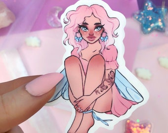 pink fairy sticker, fairycore matte sticker, y2k aesthetic, scrapbooking, journal, planner supplies, kawaii, magical sticker, fae, dreamy