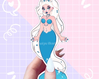 blue moon and stars mermaid sticker, mermay stickers, sticker flake, journal stickers, ocean stickers, aesthetic, mermaids, scrapbooking