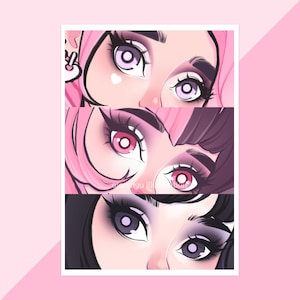 cartoon girls eyes aesthetic wall art print, cute bedroom decor, 90's illustration, dreamy art, office decoration, collage wall print art