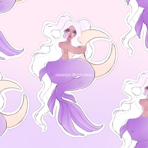 autocollant de sirène de lune, mermaidcore, autocollant nautique, scrapbooking, journalisation, mignonne, kawaii, esthétique, autocollants mermay