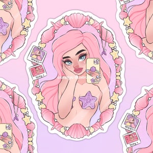 autocollant sirène pêche selfie, autocollant, autocollant mignon, scrapbooking, journalisation, autocollant pour ordinateur portable, kawaii, sirène, nautique, esthétique vaporwave