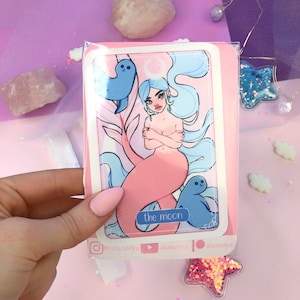 der Mond Meerjungfrau Tarot Karte die cut Aufkleber Flocke, Tarot, Scrapbooking Ephemera, Laptop Aufkleber, Kawaii Aufkleber, Meerjungfrau Aufkleber, Tarot Kunst